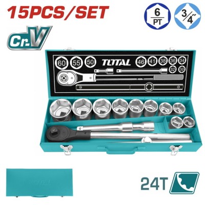 TOTAL 15PCS 3/4" თავაკების (ექვსწახ) ნაკრები (THT341151)