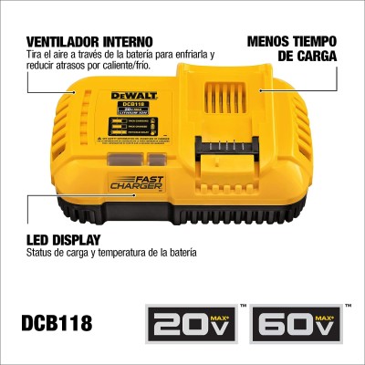 DEWALT FLEXVOLT 20V MAX* დამტენი, სწრაფი დამუხტვა (DCB118)