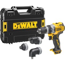 Dewalt DCD703NT 12 ვოლტიანი 2-სიჩქარიანი უსადენო საბურღი (უჯაგრის ძრავა, 4 ურთიერთშემცვლელი ხელსაწყოების დამჭერით,