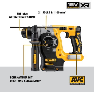 Dewalt 18.0 Volt SDS-plus 24mm Mallet Combination ბატარეა (ნახშირის გარეშე) - ძირითადი ვერსია (DCH273NT-XJ); მეტი ძალით; (ბატარეების გარეშე); 