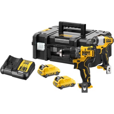 DeWALT DCK2111L2T-QW უსადენო სახრახნისის ნაკრები, 12V/3Ah, შავი/ყვითელი