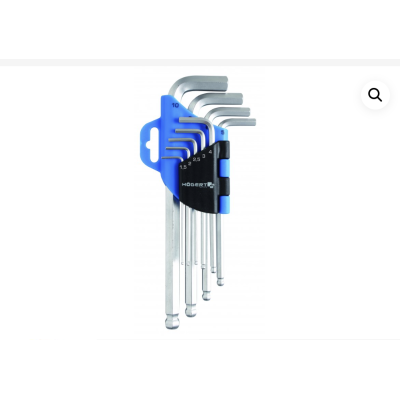 HT1W804 ქანჩგასაღები ექვსკუთხა სფეროთი 9-piece ball-end hex keys set, CrV steel Hoegert