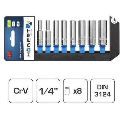 HT1A886 თავაკების ნაკრები გრძელი 1/4 8 ცალი Deep socket set, 8 pcs