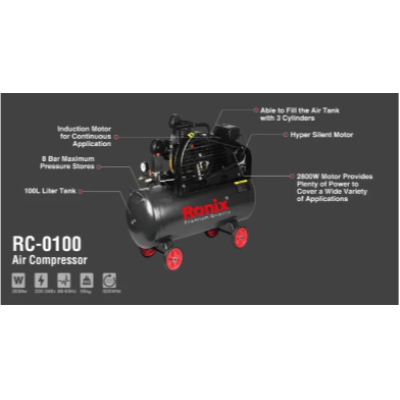 ჰაერის კომპრესორი Ronix RC-0100, 100ლ 2800w 3 ცილინდრი