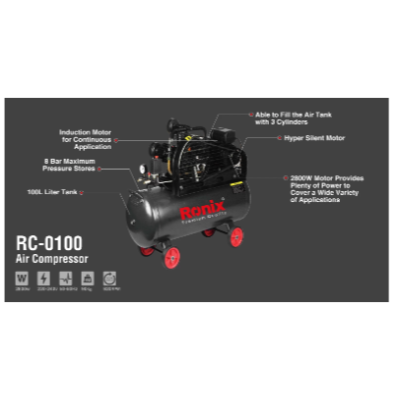 ჰაერის კომპრესორი Ronix RC-0200, 200ლ 2200w 2 ცილინდრი