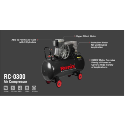 ჰაერის კომპრესორი Ronix RC-0300, 300ლ 4000w 2 ცილინდრი