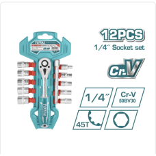  ხელსაწყოები 12 ცალი 1/4in სოკეტის კომპლექტი -tht14114126 TOTAL
