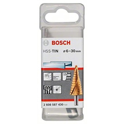 Bosch 2608587430 Hss-Tin საფეხურიანი საბურღი 13 ნაწილი 6-3 მმ Bosch 2608587430 Hss-Tin საფეხურიანი საბურღი 13 ნაწილი 6-3 მმ