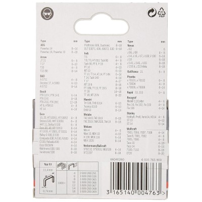 Bosch 1609200366 114 x 074 x 10 მმ ტიპის 53  სტეპლერის ტყვია