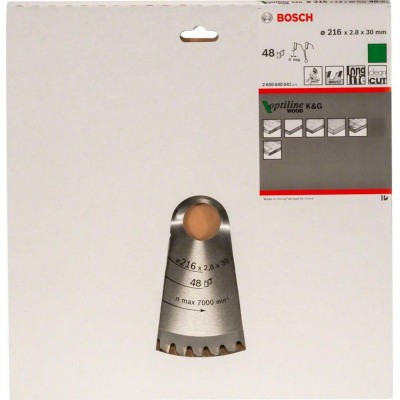 BOSCH 2608640641 Optiline Wood წრიული ხერხის დანა, 216 x 30 x 2.8 მმ, 48 ტ
