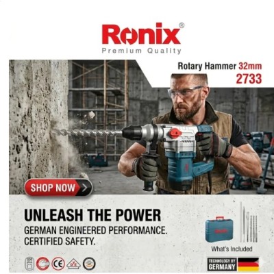 ელექტრო პერფორატორი Ronix-2733 32mm, 6J, 1500w SDS-PLUS ელექტრო პერფორატორი Ronix-2733 32mm, 6J, 1500w SDS-PLUS