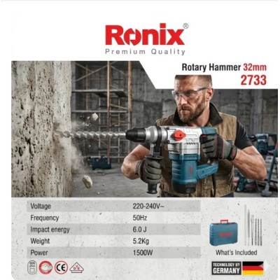 ელექტრო პერფორატორი Ronix-2733 32mm, 6J, 1500w SDS-PLUS ელექტრო პერფორატორი Ronix-2733 32mm, 6J, 1500w SDS-PLUS